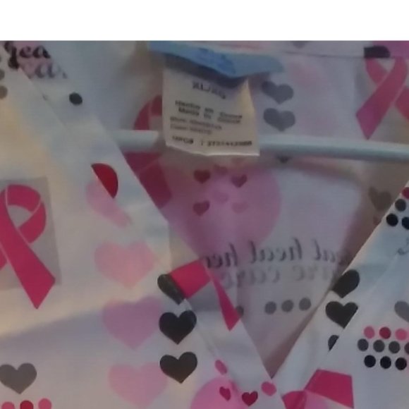 NWOT Women's Scrub Top October Breast Cancer Nursing Medical Dental-fields XL - Picture 6 of 8